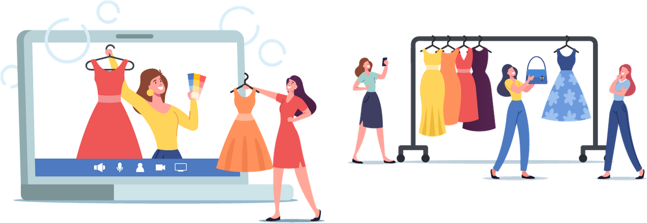 Wardrobe Consultant on Laptop Screen Advice to Women about Design Issues and Clients Clothes  Illustration