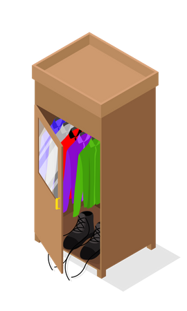 Wardrobe filled with clothes and shoes Illustration