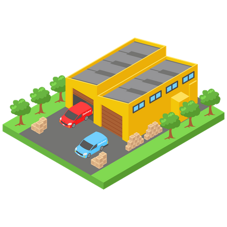 Warehouse and delivery van Illustration