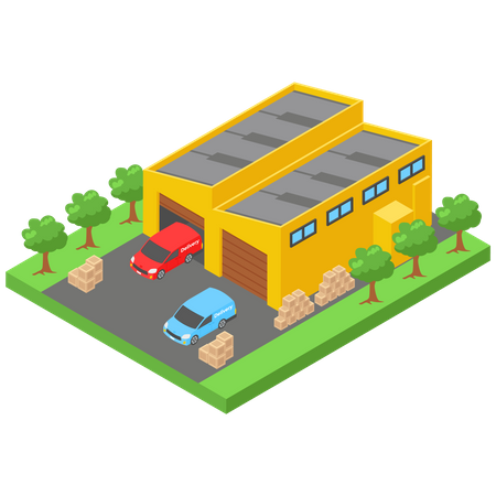 Warehouse and delivery van  Illustration