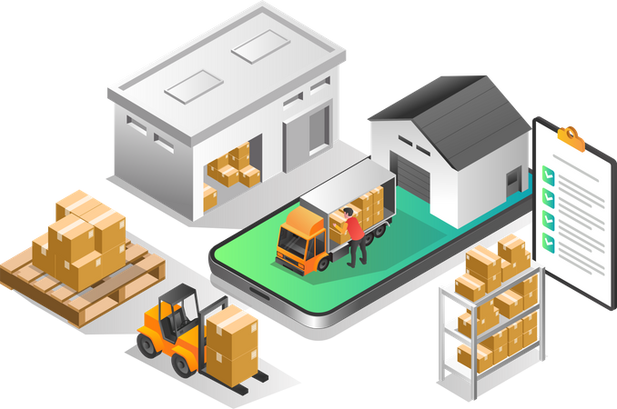 Warehouse application delivering goods Illustration