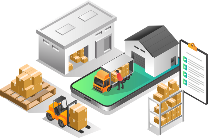 Warehouse application delivering goods  Illustration