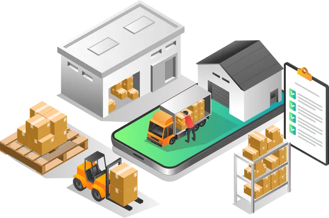 Warehouse application delivering goods  Illustration