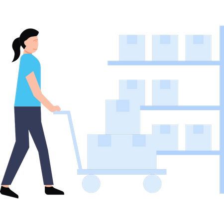 Warehouse employee with package trolley Illustration