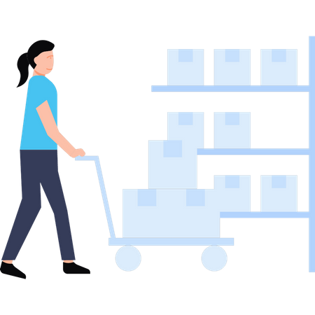 Warehouse employee with package trolley  Illustration