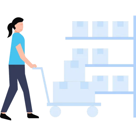 Warehouse employee with package trolley  Illustration