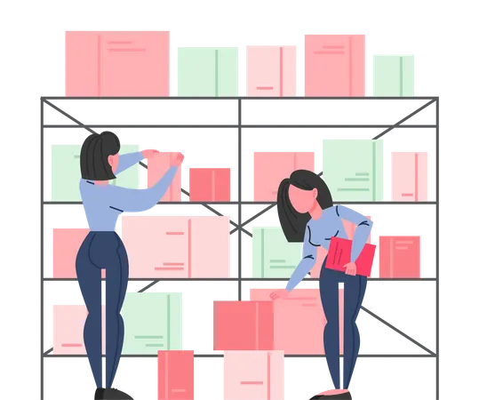 Clothing Store Interior Warehouse In A Fashion Boutique Clothes For Men And Women Clothing Shop Staff Vector Illustration In Flat Style 일러스트레이션