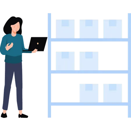 The Girl Is Standing By A Rack Of Packages Illustration