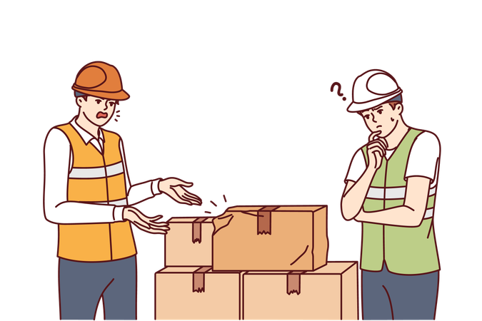 Warehouse manager is upset while seeing damaged delivery box  Illustration
