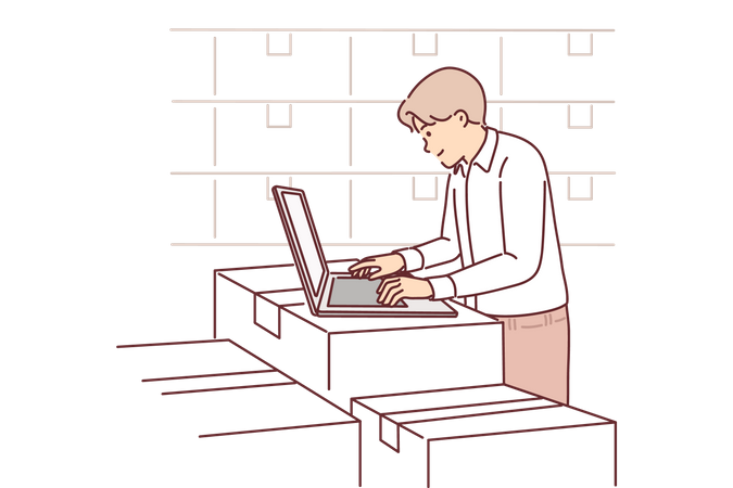 Warehouse manager working on laptop  Illustration