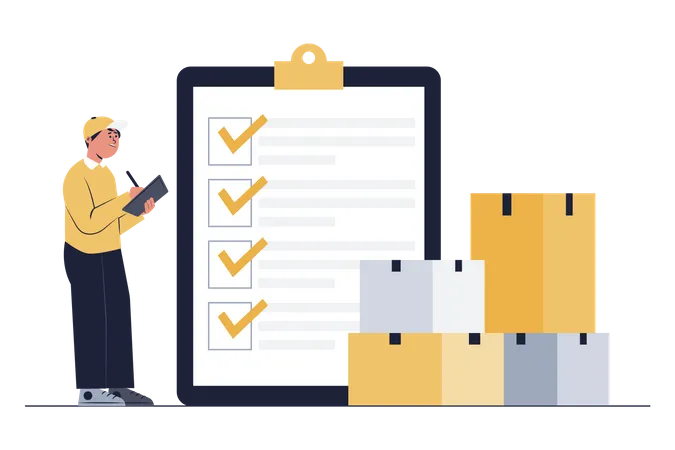 Warehouse Operator checking boxes  Illustration