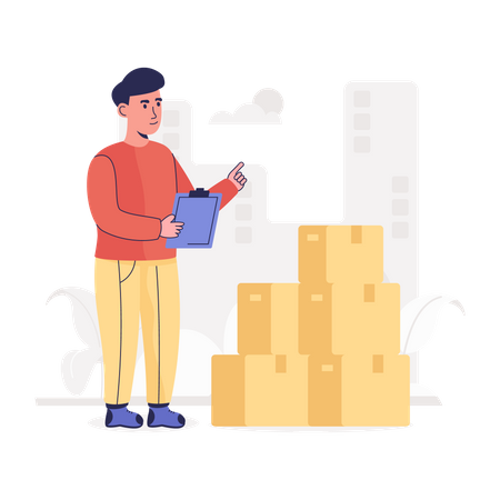 Warehouse Operator checking boxes  Illustration