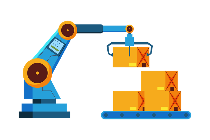 Warehouse robotic arm stacking packages  Illustration
