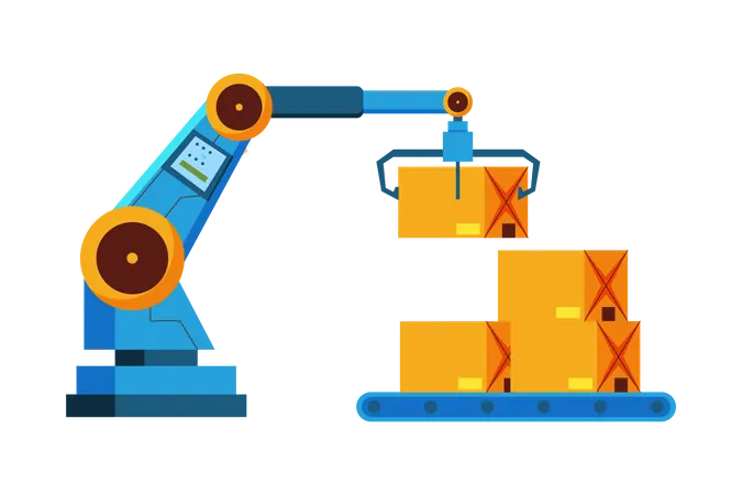 Warehouse robotic arm stacking packages Illustration