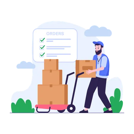 Illustration Of Warehouse Staff Checks Shipments For Delivery Illustration