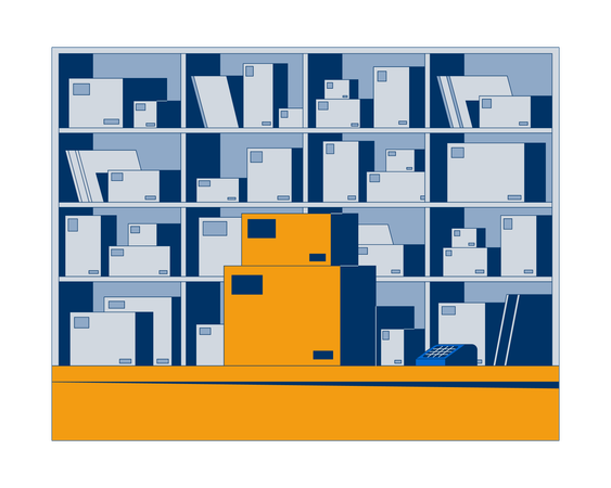 Warehouse storage with shelves and boxes  Illustration