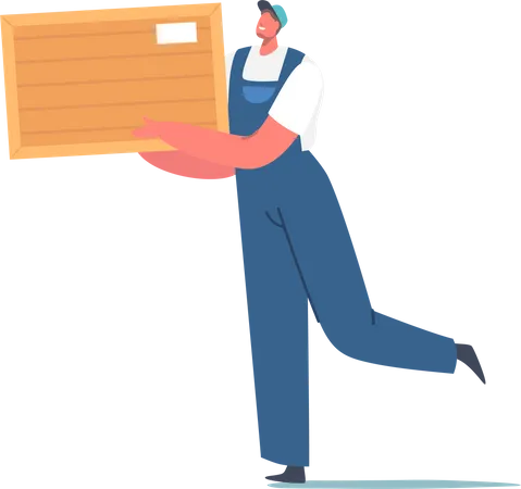 Warehouse Worker carry wooden box for shipment  Illustration