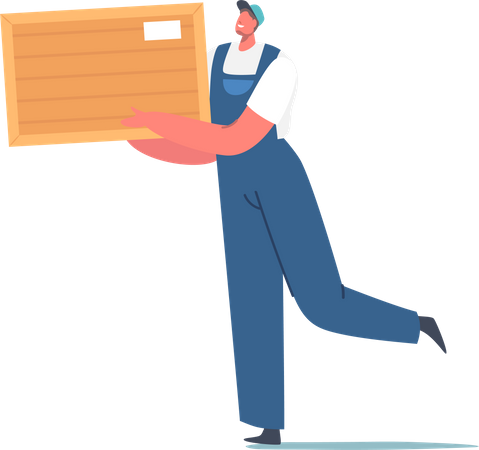 Warehouse Worker carry wooden box for shipment  Illustration