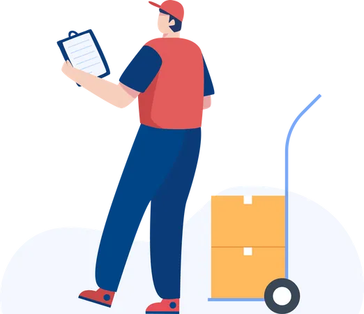 Warehouse worker checking boxes Illustration