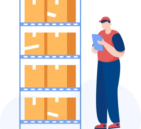 Warehouse worker checking boxes detail Illustration