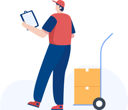 Warehouse worker checking boxes  Illustration