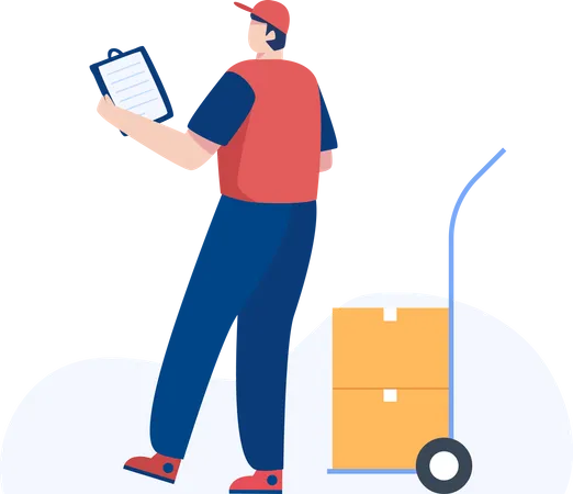 Warehouse worker checking boxes  Illustration