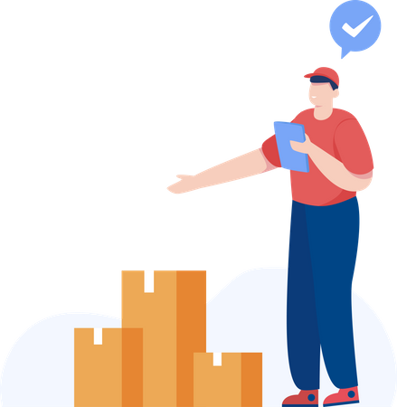 Warehouse worker checking delivery boxes  Illustration