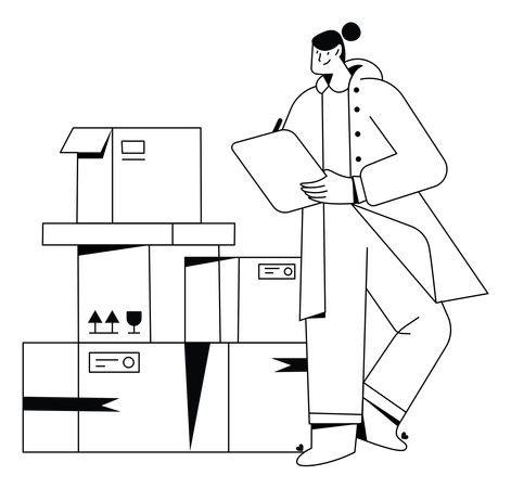 Warehouse worker checking delivery consignment  Illustration