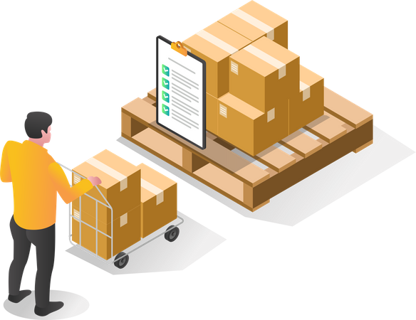 Warehouse worker checking delivery packages Illustration