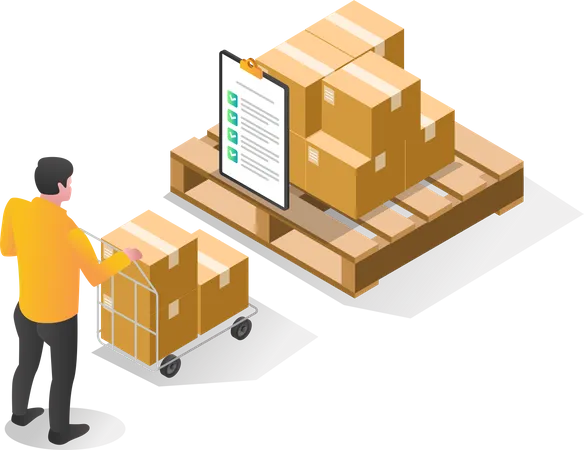 Warehouse worker checking delivery packages Illustration