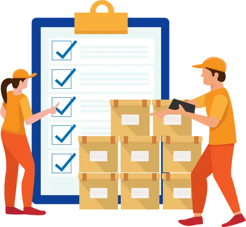 Warehouse worker checking inventory Illustration