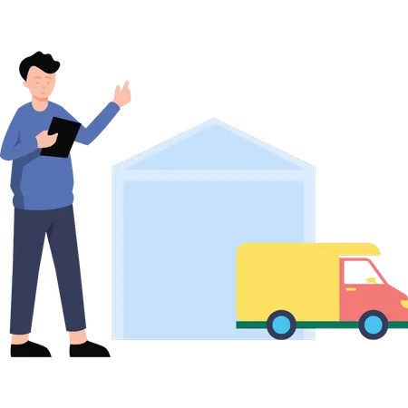 Warehouse worker delivering stock  Illustration