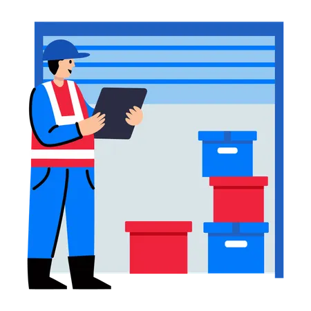 Warehouse worker inspecting parcel  Illustration