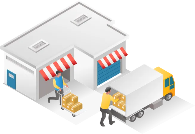 Warehouse worker loading delivery truck Illustration