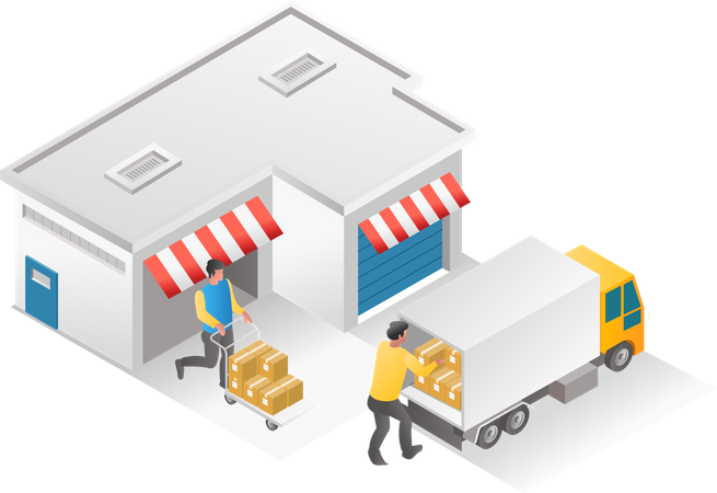 Warehouse worker loading delivery truck  Illustration