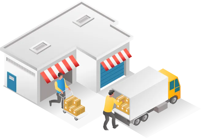 Warehouse worker loading delivery truck  Illustration