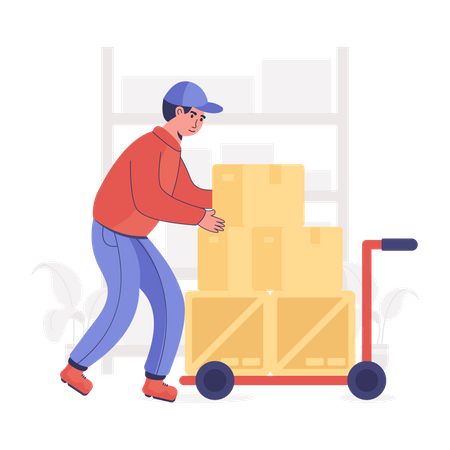 Warehouse worker managing packages Illustration