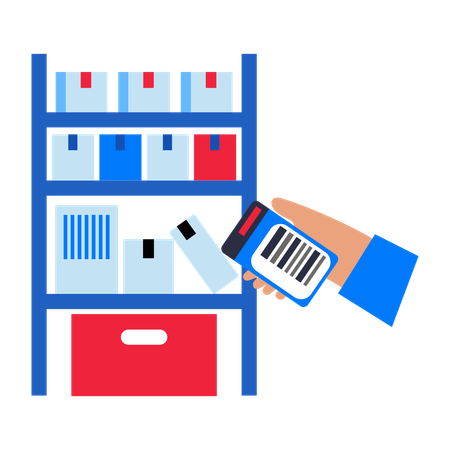 Warehouse worker scan barcode on package  Illustration