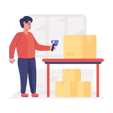 Warehouse worker scanning barcode of boxes  Illustration