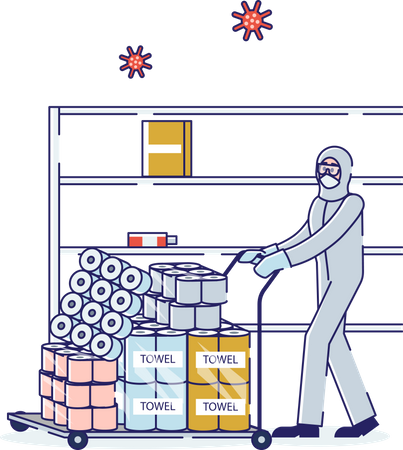 Warehouse worker stocked up items Illustration