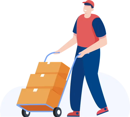 Warehouse Worker Transporting Packages Illustration Illustration