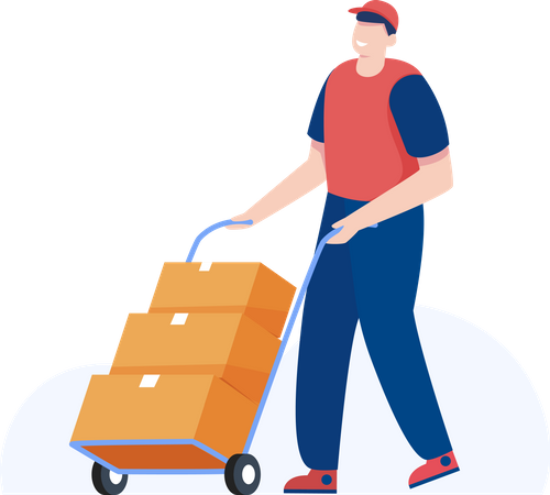 Warehouse worker transporting packages  Illustration