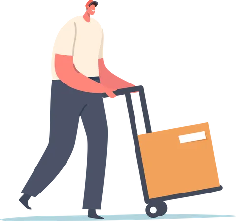 Warehouse worker transporting packages using trolley  Illustration