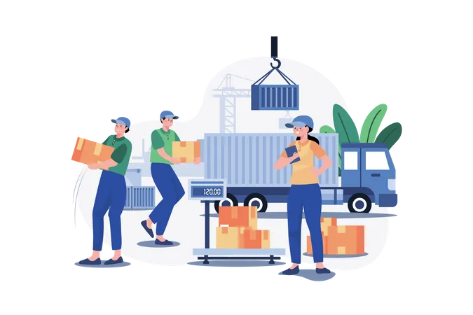 Warehouse Worker Unloading Truck  Illustration