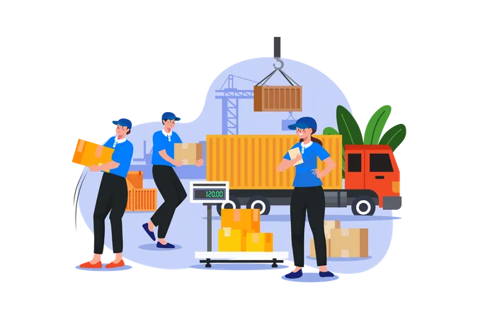 Warehouse Worker Unloading Truck  Illustration