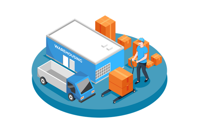 Warehouse worker unloading truck  Illustration