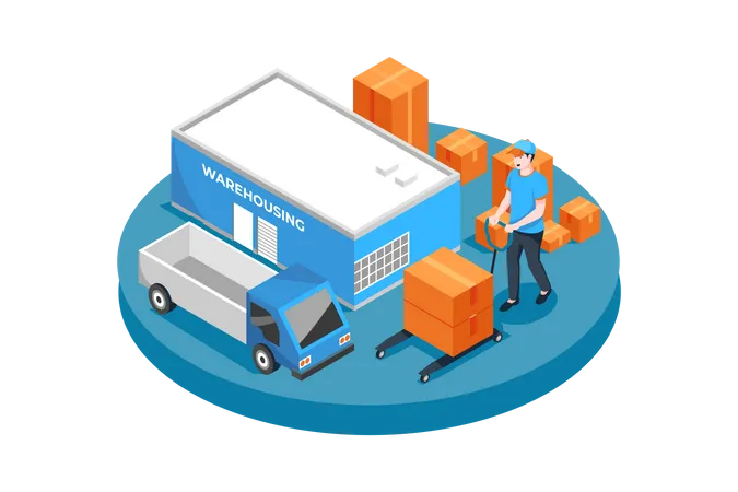 Warehouse worker unloading truck  Illustration