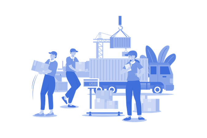 Warehouse Worker Unloading Truck  Illustration