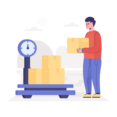 Warehouse worker weight of delivery box  Illustration