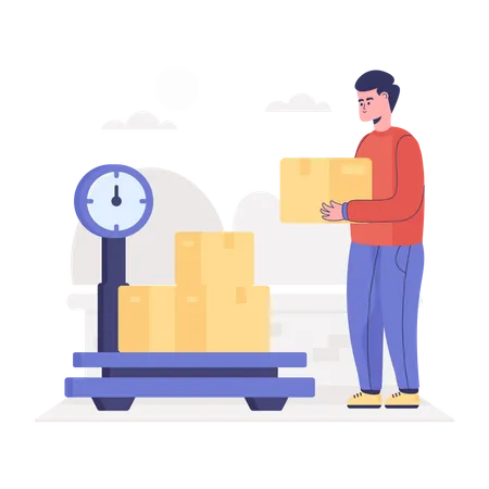 Warehouse worker weight of delivery box Illustration